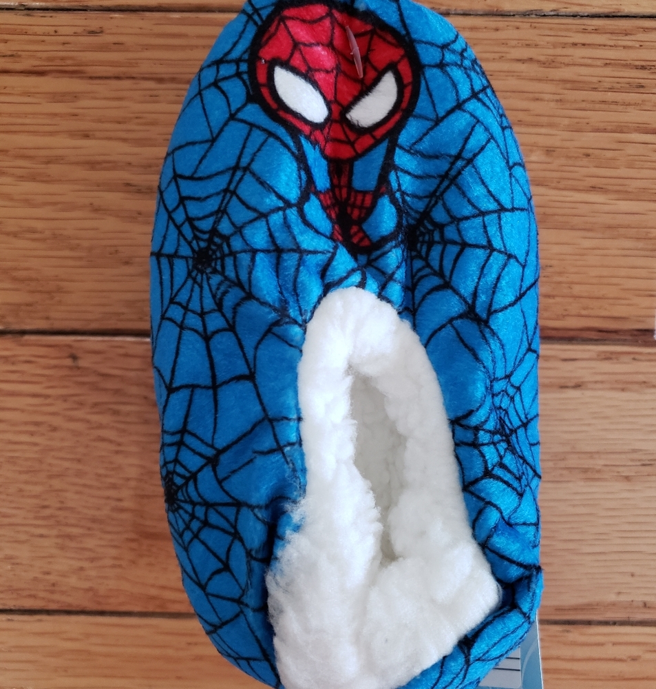 Toddler Boys Spider-Man Fuzzy Babba Slippers Blue